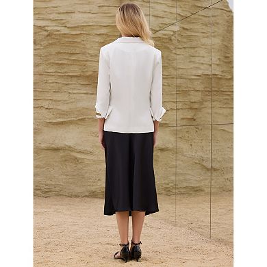 Women's Double Breasted Formal Blazers Notched Lapel 3/4 Sleeve Work Office Suit Jackets