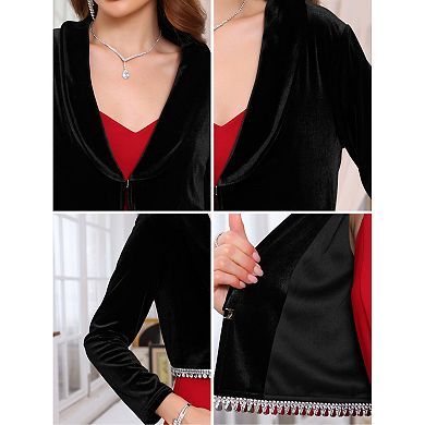 Women's Velvet Shrug Dresses Evening Long Sleeve Sparkle Trim Bridal Wedding Elegant Cocktail Bolero