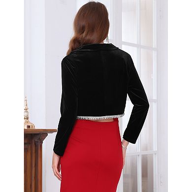 Women's Velvet Shrug Dresses Evening Long Sleeve Sparkle Trim Bridal Wedding Elegant Cocktail Bolero