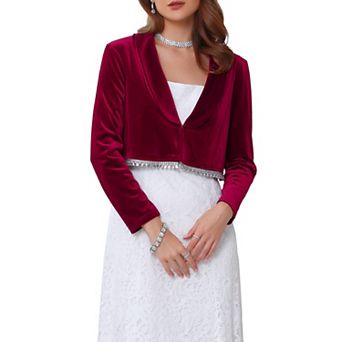 Women's Velvet Shrug Dresses Evening Long Sleeve Sparkle Trim Bridal Wedding Elegant Cocktail Bolero