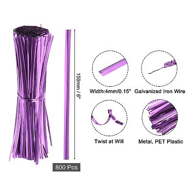 6" Twist Ties, Metallic Twist Ties, Reusable Plastic Coated Twist Ties 800Pcs