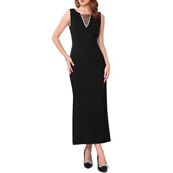Women's Sleeveless Formal Dress Mesh V Neck Cocktail Evening Wedding Guest Maxi Dress