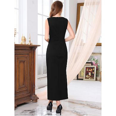Women's Sleeveless Formal Dress Mesh V Neck Cocktail Evening Wedding Guest Maxi Dress