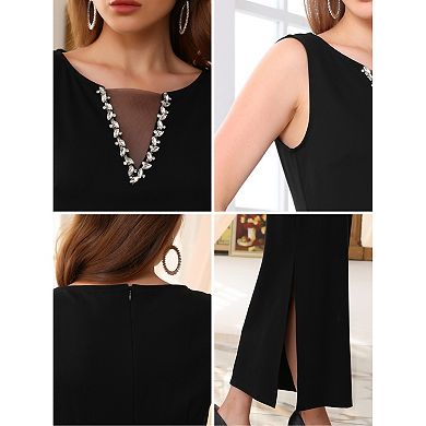 Women's Sleeveless Formal Dress Mesh V Neck Cocktail Evening Wedding Guest Maxi Dress