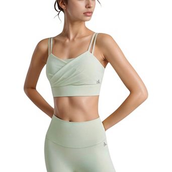 Women's Crisscross Sports Bra with Double Strap Design and Ruched Front Detail for Active Comfort