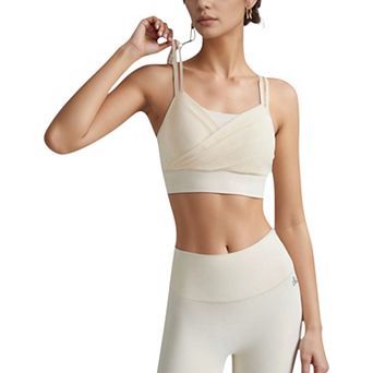 Women's Crisscross Sports Bra with Double Strap Design and Ruched Front Detail for Active Comfort