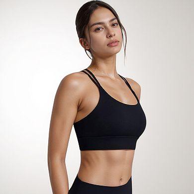 Women's Sports Bra with Scoop Neckline and Double Strap Detail