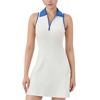 Women's Sleeveless Zip-Up Tennis Dress with Collared Neckline and Flared Hem