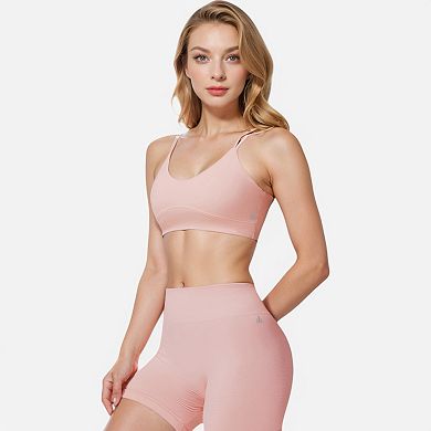 Women's Double Strap Sports Bra with V-Neckline and Soft Support