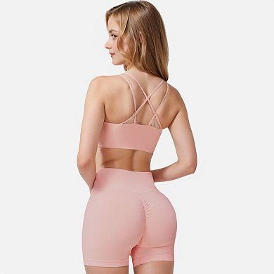 Women's Double Strap Sports Bra with V-Neckline and Soft Support