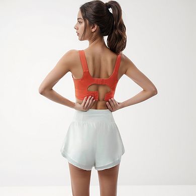 Women's Adjustable Hook Back Sports Bra with Wide Shoulder Straps and Scoop Neck Front Design