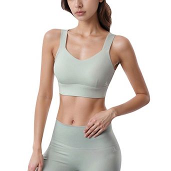 Women's Adjustable Hook Back Sports Bra with Wide Shoulder Straps and Scoop Neck Front Design