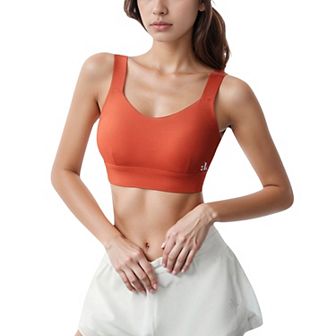 Women's Adjustable Hook Back Sports Bra with Wide Shoulder Straps and Scoop Neck Front Design