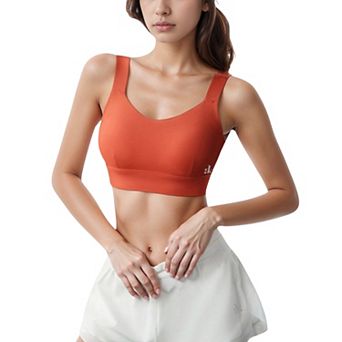 Women's Adjustable Hook Back Sports Bra with Wide Shoulder Straps and Scoop Neck Front Design