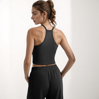 Women's High Neck Cropped Tank Top with Racer Style Straps and Seamless Fit