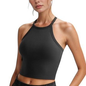 Women's High Neck Cropped Tank Top with Racer Style Straps and Seamless Fit