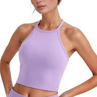 Women's High Neck Cropped Tank Top with Racer Style Straps and Seamless Fit