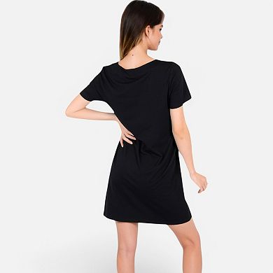 Women's Square Neck Short Sleeve Shift Dress with Front Pockets