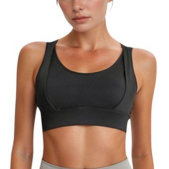 Women's Scoop Neck Active Sports Bra with Wide Adjustable Straps and Seam Detailing