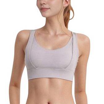 Women's Scoop Neck Active Sports Bra with Wide Adjustable Straps and Seam Detailing