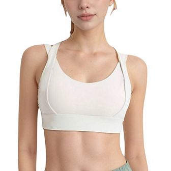 Women's Scoop Neck Active Sports Bra with Wide Adjustable Straps and Seam Detailing