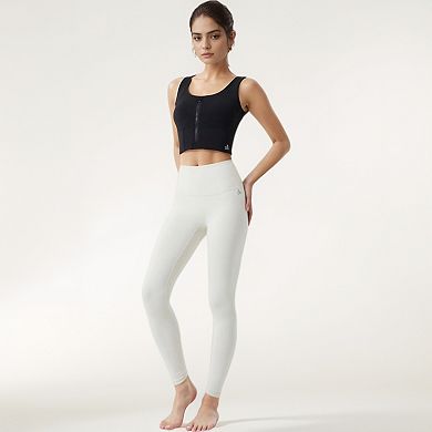 Women's Zip-Up Cropped Athletic Tank Top with Built-In Bra and Contoured Seam Design