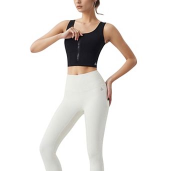Women's Zip-Up Cropped Athletic Tank Top with Built-In Bra and Contoured Seam Design