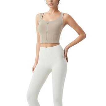 Women's Zip-Up Cropped Athletic Tank Top with Built-In Bra and Contoured Seam Design