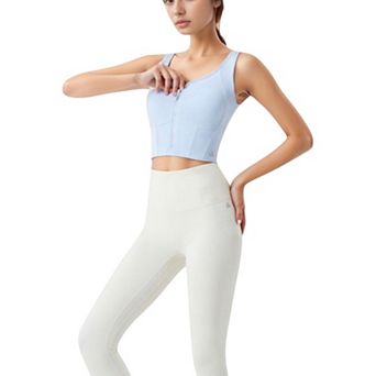 Women's Zip-Up Cropped Athletic Tank Top with Built-In Bra and Contoured Seam Design