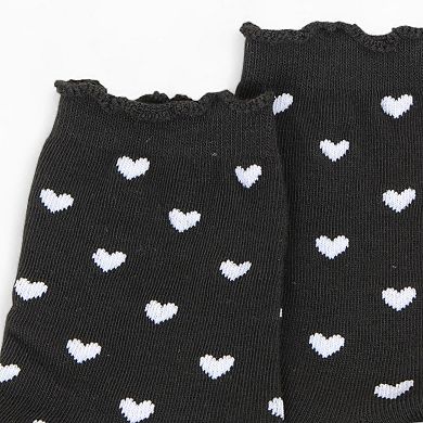 Women's Ankle Socks with Allover Heart Print and Soft Ribbed Cuff Trim