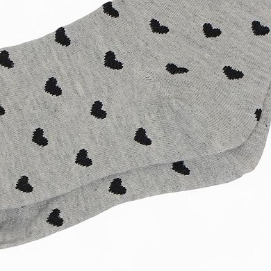 Women's Ankle Socks with Allover Heart Print and Soft Ribbed Cuff Trim