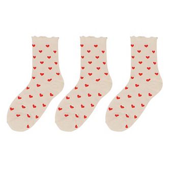 Women's Ankle Socks with Allover Heart Print and Soft Ribbed Cuff Trim