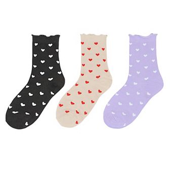 Women's Ankle Socks with Allover Heart Print and Soft Ribbed Cuff Trim