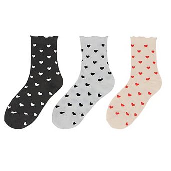 Women's Ankle Socks with Allover Heart Print and Soft Ribbed Cuff Trim