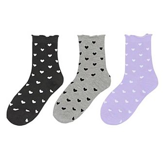 Women's Ankle Socks with Allover Heart Print and Soft Ribbed Cuff Trim