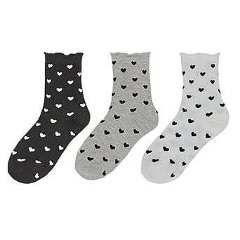 Women's Ankle Socks with Allover Heart Print and Soft Ribbed Cuff Trim