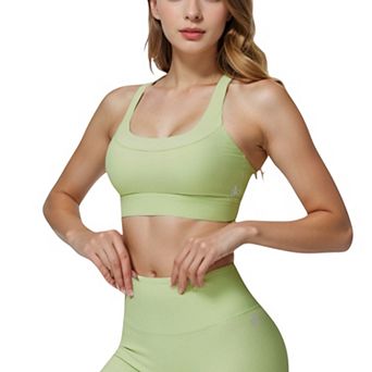Women's Seamless Ribbed Sports Bra with Scoop Neck and Wide Straps
