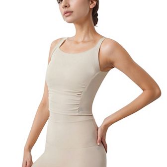 Women's Square Neck Cropped Sports Tank Top with Wide Shoulder Straps and Smooth Seamless Finish