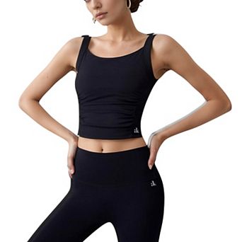 Women's Square Neck Cropped Sports Tank Top with Wide Shoulder Straps and Smooth Seamless Finish
