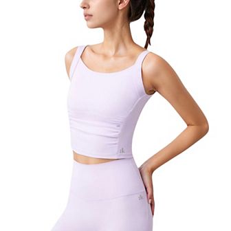 Women's Square Neck Cropped Sports Tank Top with Wide Shoulder Straps and Smooth Seamless Finish