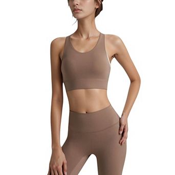 Women's Scoop Neck Sports Bra with Wide Shoulder Straps and Elastic Band for Medium Support