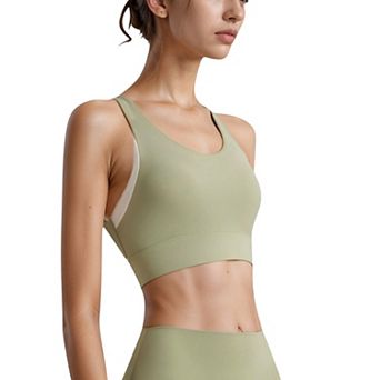 Women's Scoop Neck Sports Bra with Wide Shoulder Straps and Elastic Band for Medium Support