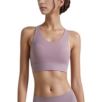 Women's Scoop Neck Sports Bra with Wide Shoulder Straps and Elastic Band for Medium Support