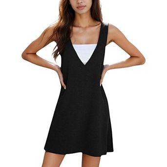 Women's Sleeveless V-Neck Mini Jumper Dress with Ribbed Knit Texture and A-Line Silhouette