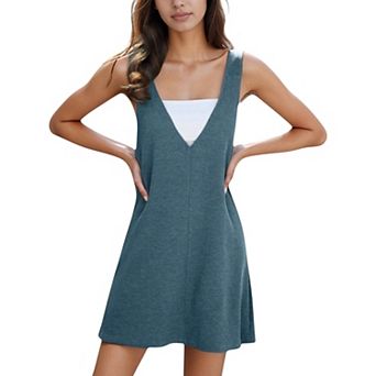 Women's Sleeveless V-Neck Mini Jumper Dress with Ribbed Knit Texture and A-Line Silhouette
