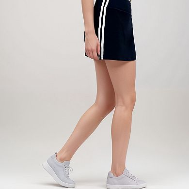 Women's Athletic Mini Skirt with Contrast Side Stripes and Built-In Shorts for Support