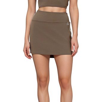 Women's Athletic Mini Skirt with Contrast Side Stripes and Built-In Shorts for Support