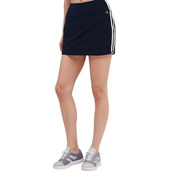 Women's Athletic Mini Skirt with Contrast Side Stripes and Built-In Shorts for Support