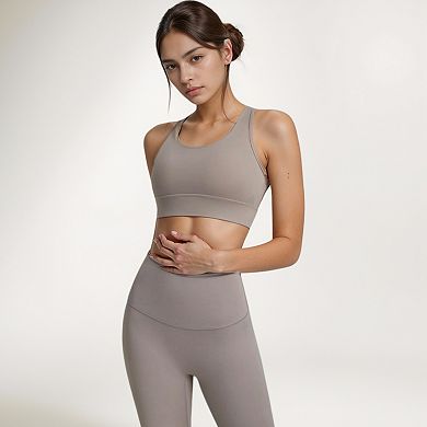 Women's Scoop Neck Sports Bra with Wide Shoulder Straps and Elastic Band for Low to Medium Support