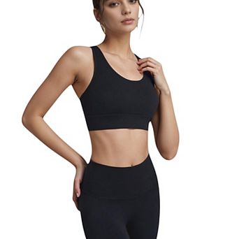 Women's Scoop Neck Sports Bra with Wide Shoulder Straps and Elastic Band for Low to Medium Support